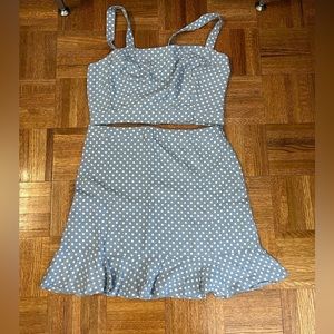 Lulus Skirt and Crop Top Blue Polka Dot size L